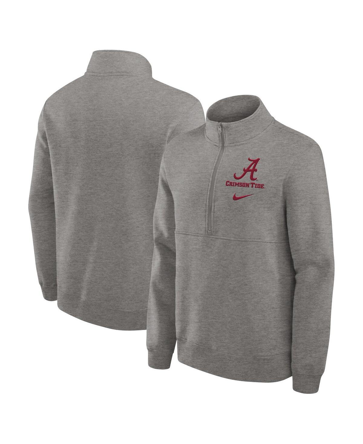 NIKE MEN'S HEATHER GRAY ALABAMA CRIMSON TIDE PRIMETIME CLUB HALF-ZIP SWEATSHIRT