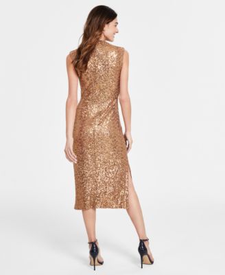 Anne Klein Women's Mock Neck Sequin Midi Dress - Macy's