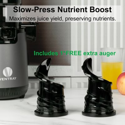 Slow Masticating Cold Press Juicer, Extra-Wide 5.1" Feed Chute, 250W High-Yield Juicer with 1 FREE Extra Auger