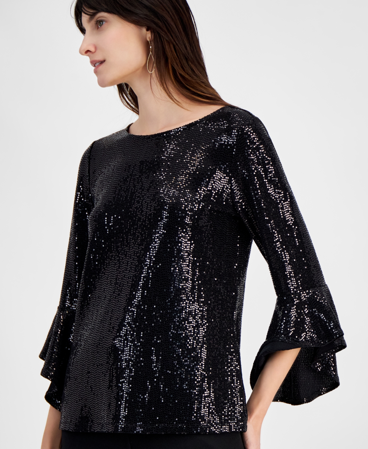 Kasper Kasper Women's Shimmer-Dot 3/4-Sleeve Blouse -Black