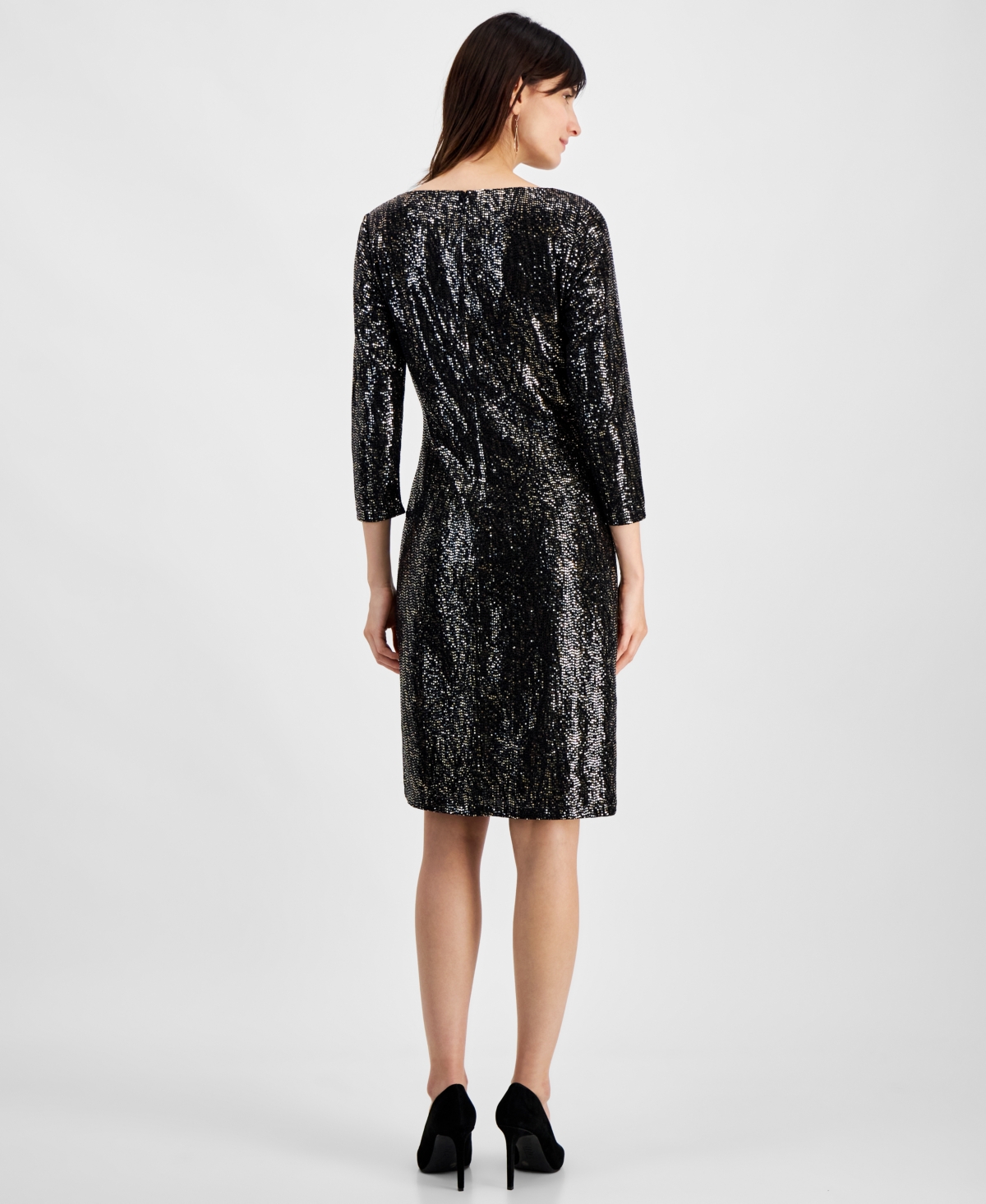 Kasper Women's 3/4-sleeve Shimmer-dot Sheath Dress, Regular & Petite Sizes In Black,gold