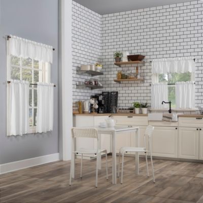 Mariela Floral Trim Semi-Sheer Rod Pocket Kitchen Curtain Valance and Tiers Set