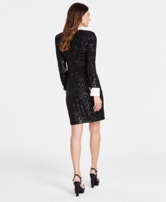 Women's Collared Sequin French Cuff Dress