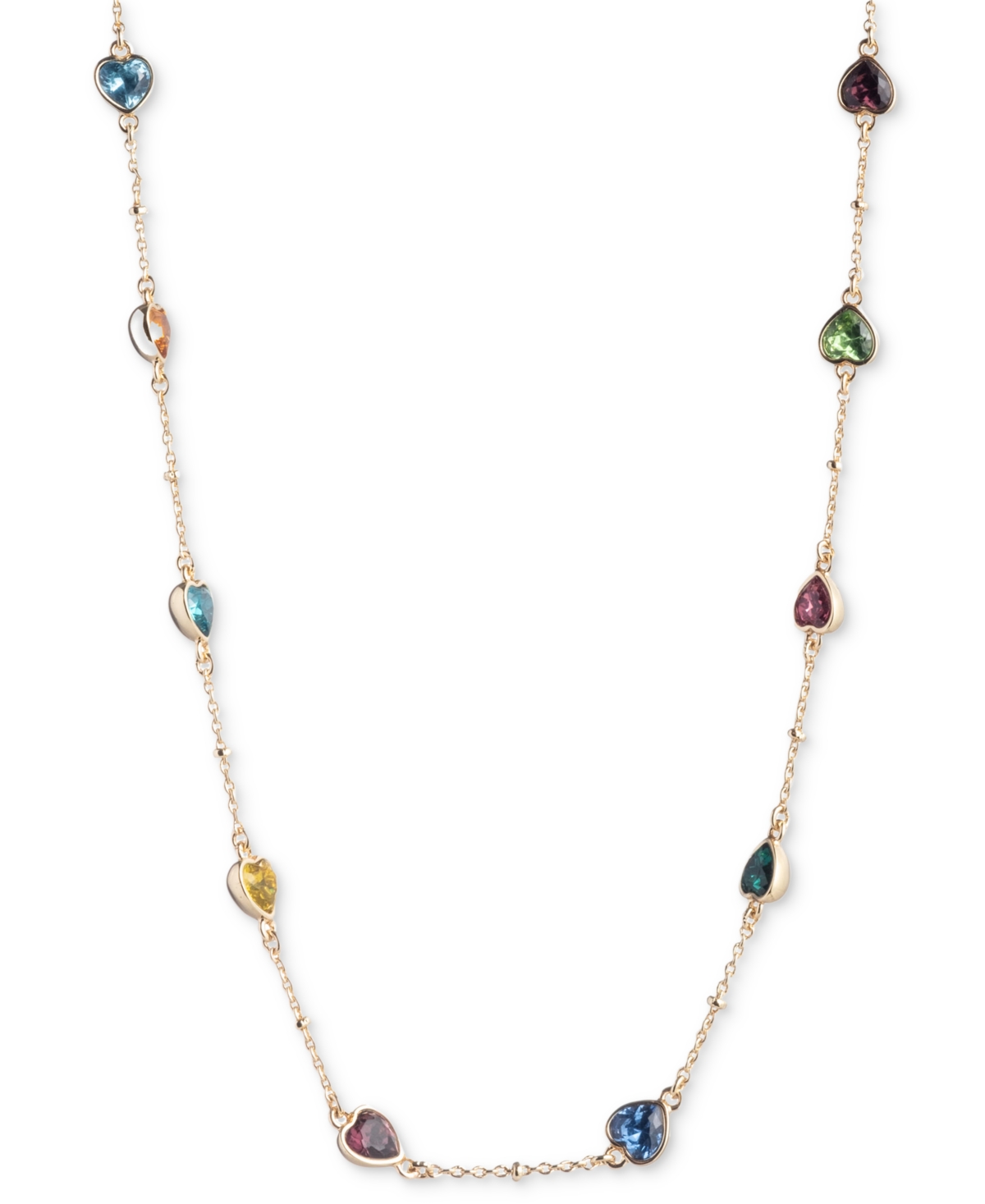Gold-Tone Heart Stone Collar Necklace, 16" + 3" extender - Multi