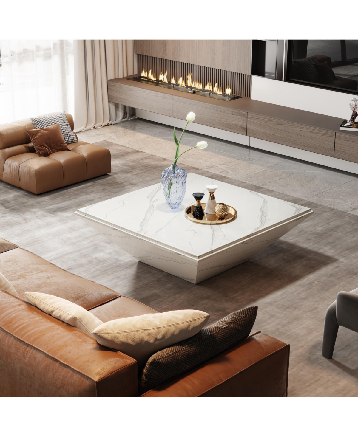 Tribesigns Coffee Table, 35.43-Inch Square Coffee Table with Faux Marble Tabletop, Modern Center Table for Living Room, White