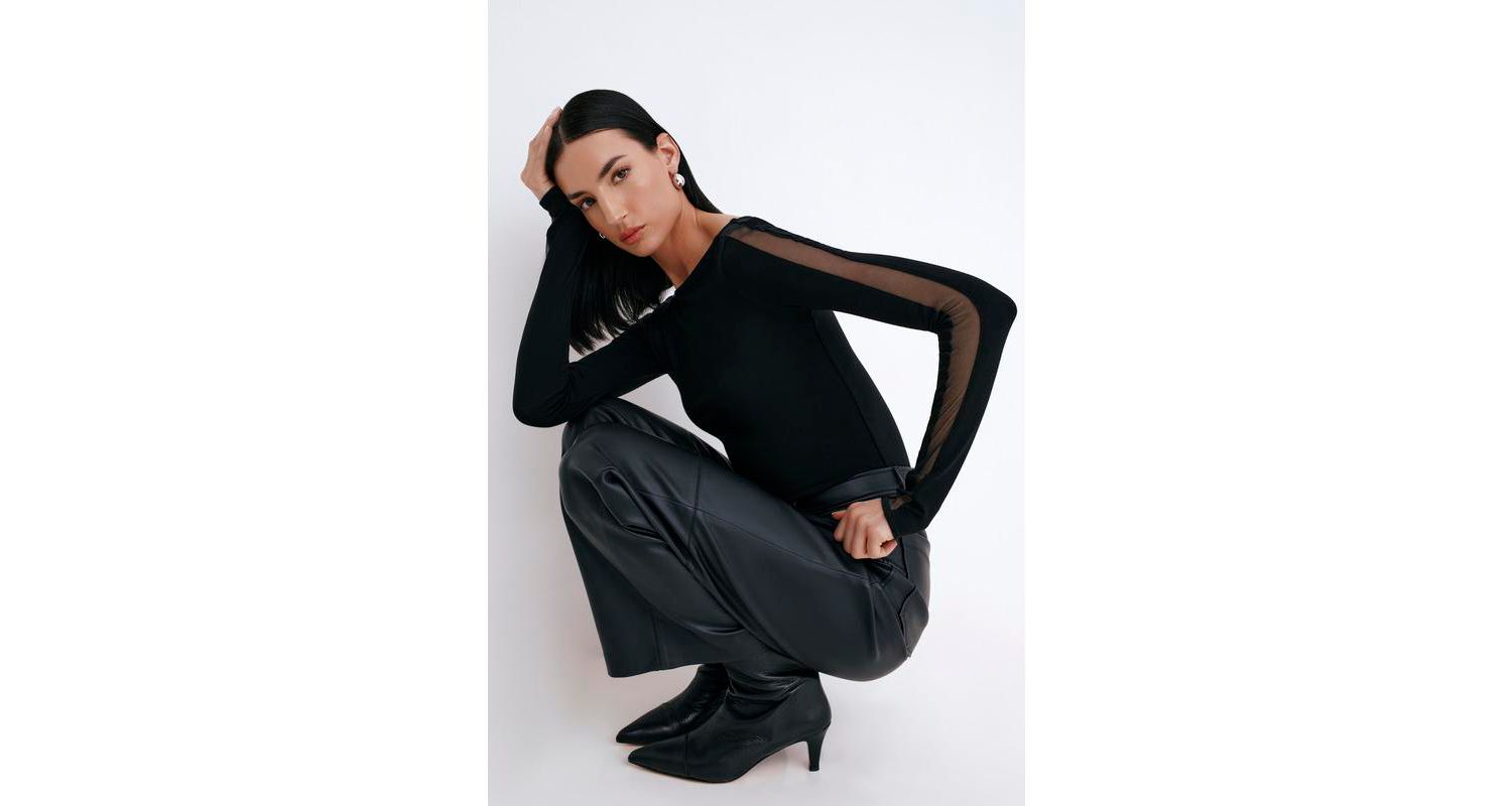 Women's Illa Boat-Neck Fitted Jersey Top with Sheer Mesh Sleeves
