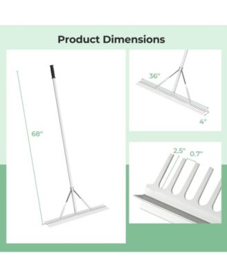 Aluminum Rake with 36 Inch Wide Rake Head and 68 Inch Long Handle