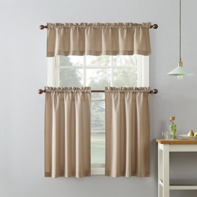 Martine Microfiber Semi-Sheer Rod Pocket Kitchen Curtain Valance and Tiers Set