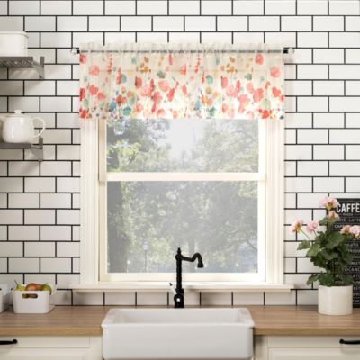 Rosalind Watercolor Floral Semi-Sheer Rod Pocket Kitchen Curtain Valance and Tiers Set