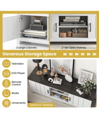 Farmhouse TV Stand for TVs up to 65'' Media Console Center w/ Doors Cubbies