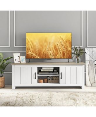 Farmhouse TV Stand for TVs up to 65'' Media Console Center w/ Doors Cubbies