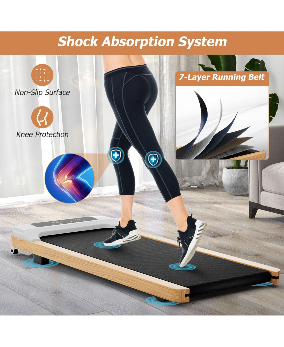 Slickblue Under Desk Treadmill with Remote Control and Led Display for Home Office - Black, Natural