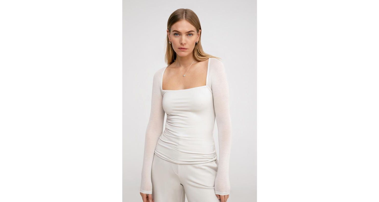 Women's Lonnie Fitted Jersey Top with Sheer Raglan Sleeves