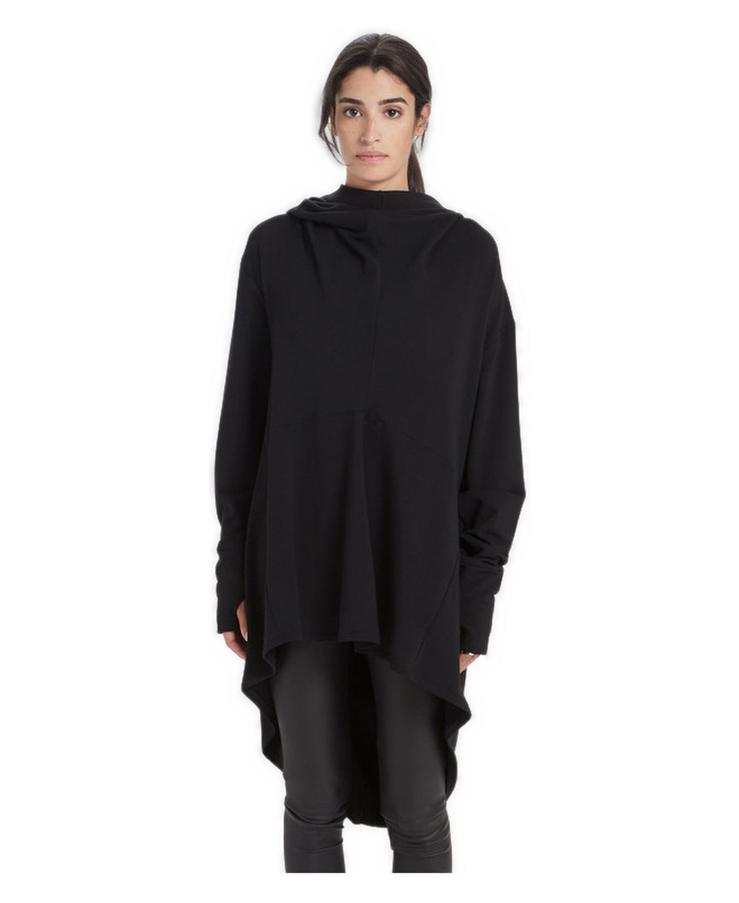 Women's Firenze High-Low Hem Dropped-Shoulder Hoodie with Thumbholes