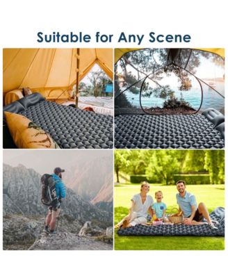 Double Sleeping Pad 2 Person Inflatable Camping Mat w/ Pillow Foot Pump Outdoor