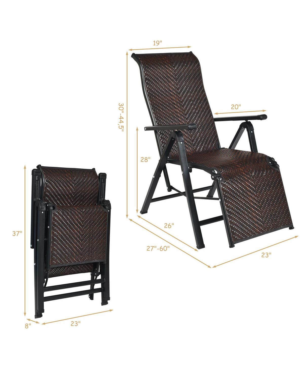 Gymax 2PCS Patio Rattan Folding Lounge Chair Recliner Back Adjustable Beach Yard Pool