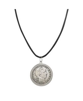 16359 Barber Silver Half Dollar Coin Pendant with Leather Cord for Men