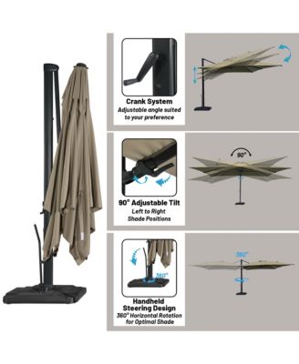 10 ft. 360 B0; Rotation Square Cantilever Patio Umbrella with Base and LED Light