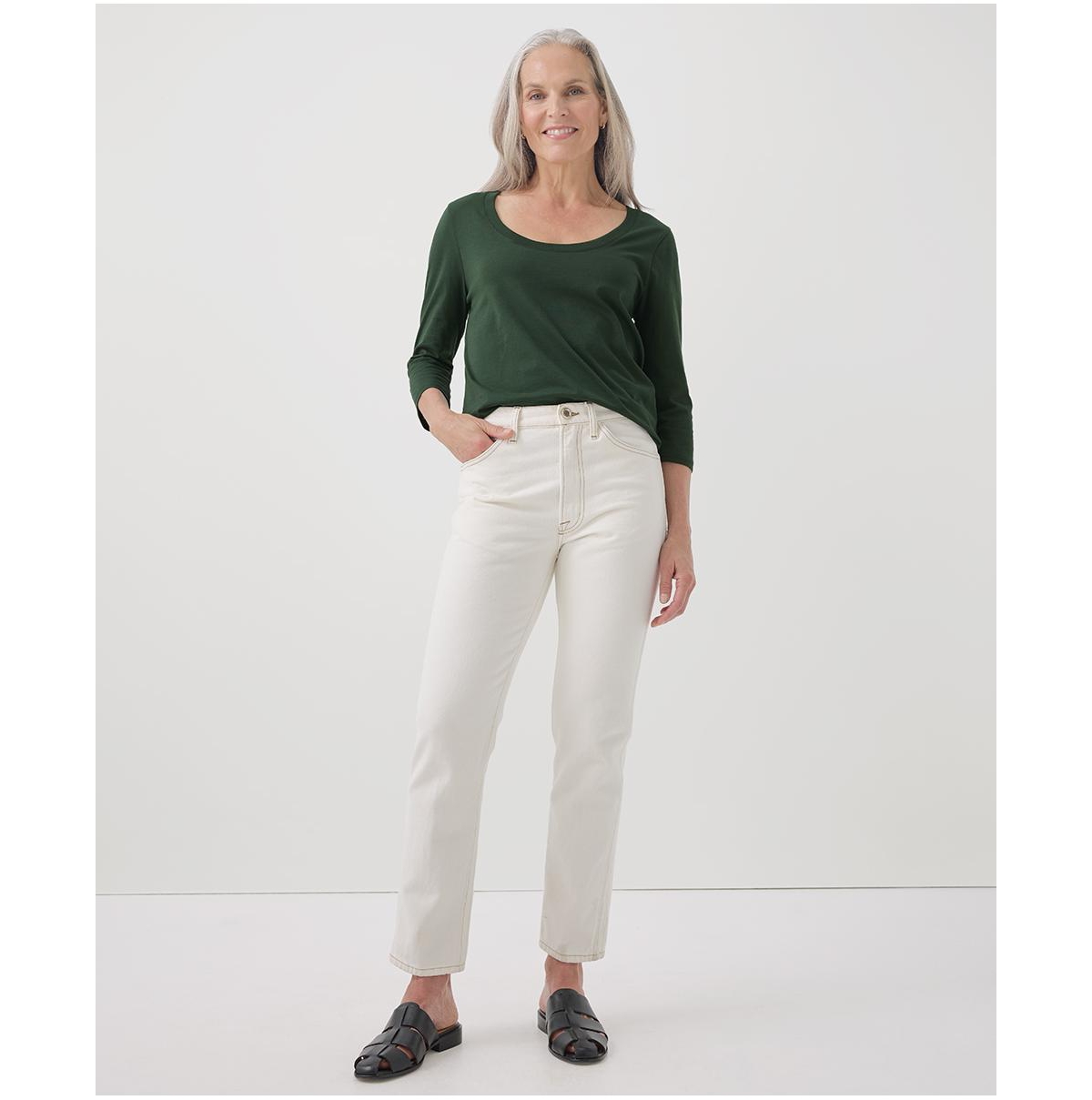 Pact Women's Organic Cotton Softspun Scoop Neck 3/4 Sleeve Tee