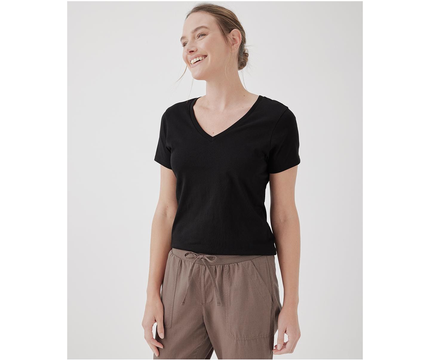 Женская футболка Pact Softspun V-Neck, цвет: Чёрный — фото 2