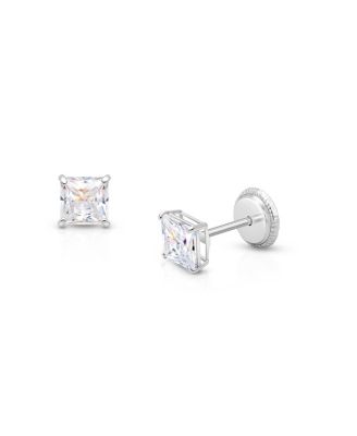 14K Gold Princess Cut Studs Screw Back Earrings