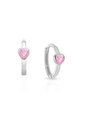 14K Gold True Love Pink Heart Huggie Hoop Earrings