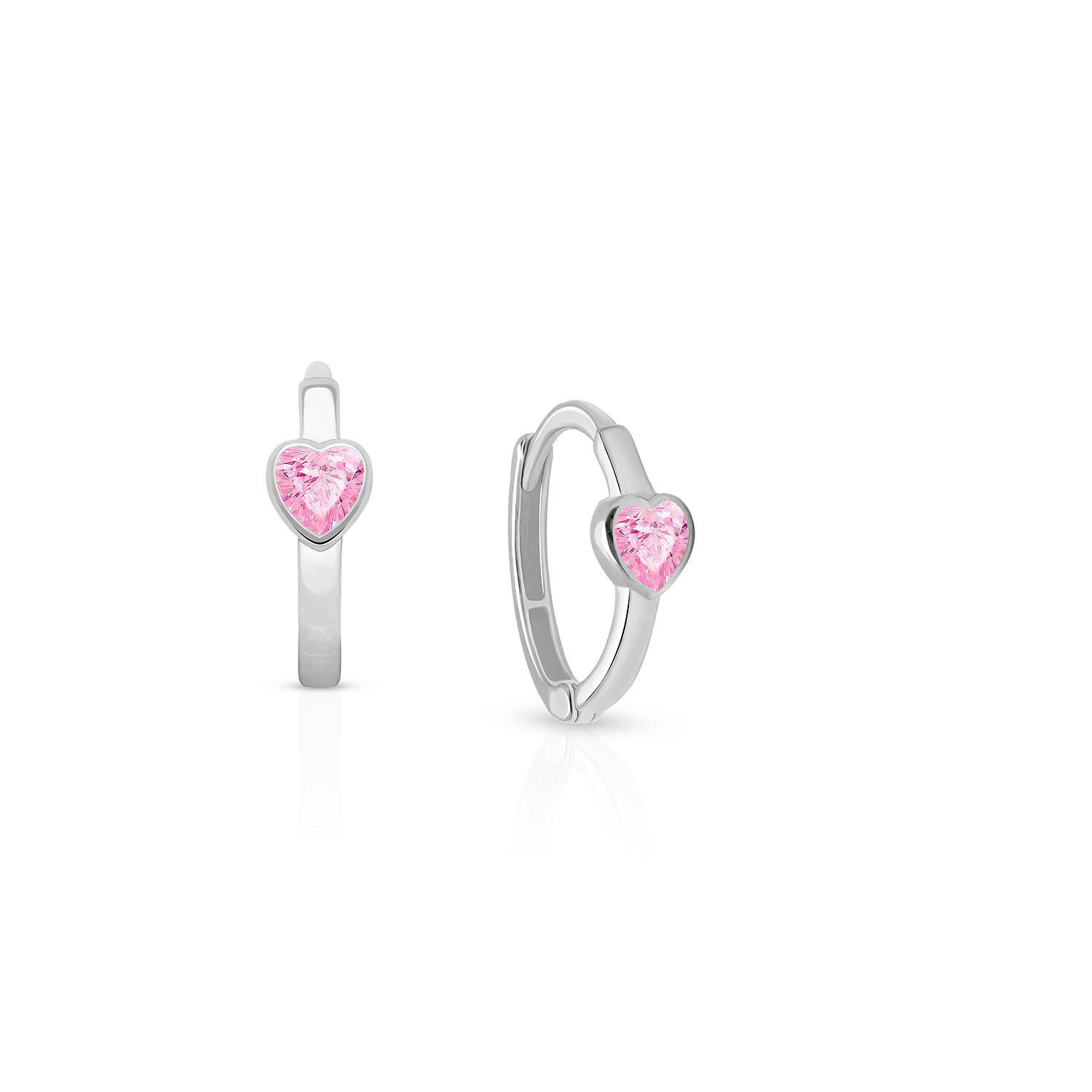 14K Gold True Love Pink Heart Huggie Hoop Earrings