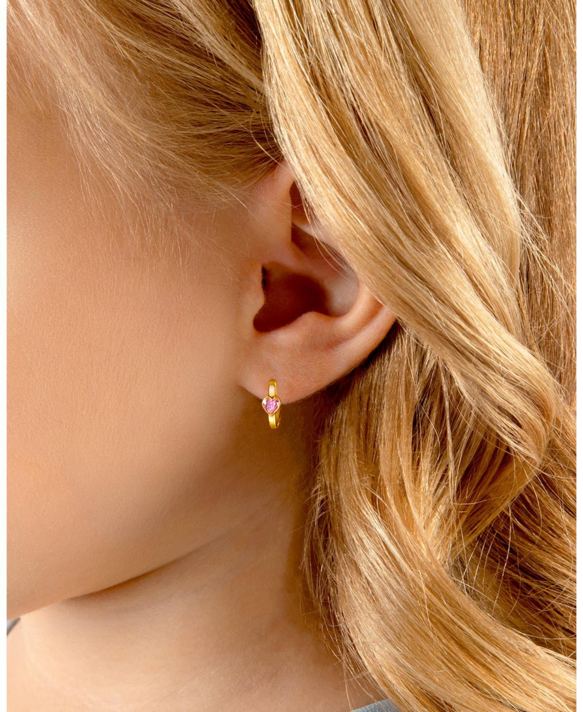 Tiny Blessings Children's 14K Gold True Love Pink Heart Girls' Huggie Hoop Earrings - 14k yellow gold