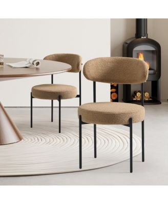 Mid-Century Modern Upholstered Sherpa Round Dining Chairs (Set of 2)