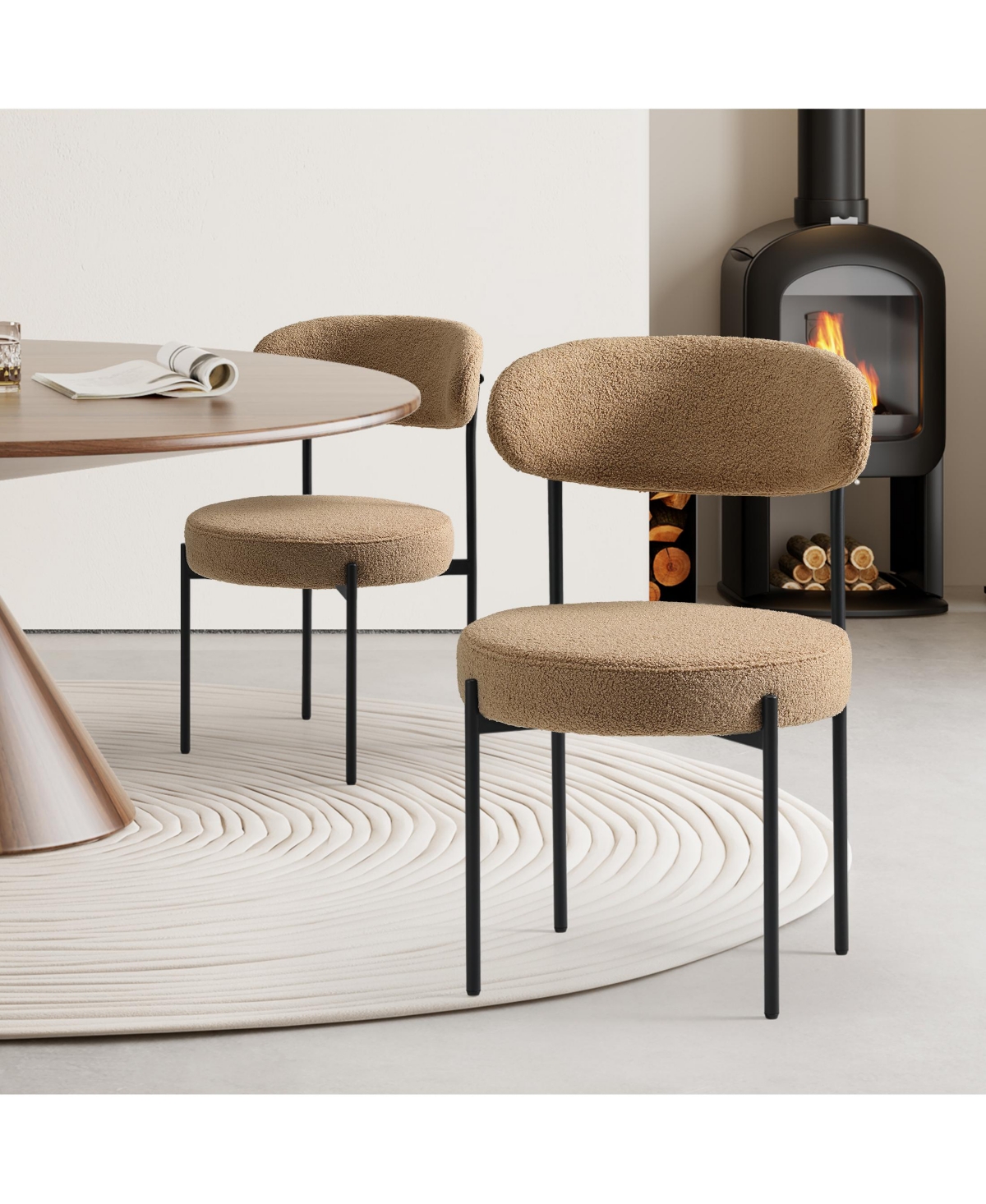 WestinTrends Mid-Century Modern Upholstered Sherpa Round Dining Chairs (Set of