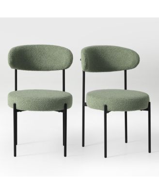 Mid-Century Modern Upholstered Sherpa Round Dining Chairs (Set of 2)