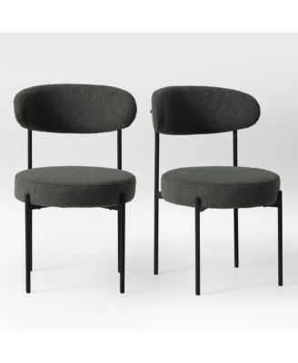 Mid-Century Modern Upholstered Sherpa Round Dining Chairs (Set of 2)