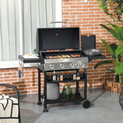 4 Burner Propane Gas Grill with Side Burner, Outdoor Barbeque