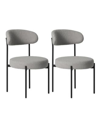 Mid-Century Modern Upholstered Sherpa Round Dining Chairs (Set of 2)