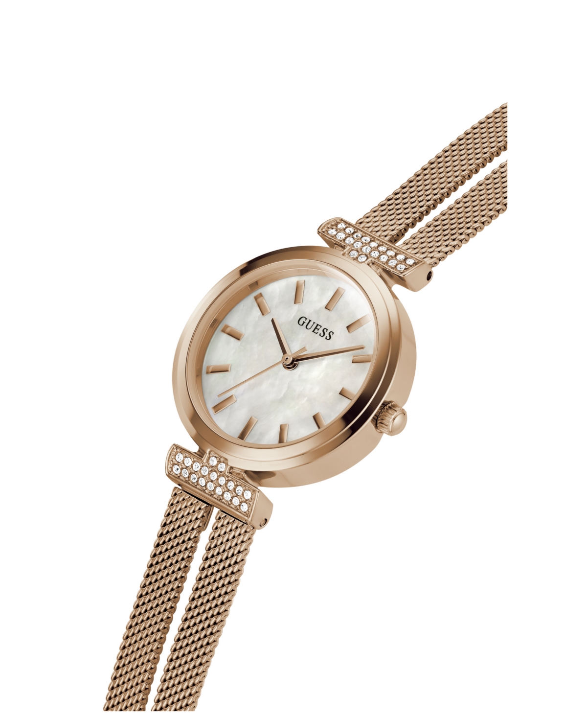 Guess Women's Analog Rose Gold Tone Stainless Steel And Mesh Watch, 28mm In Rose Gold Tone