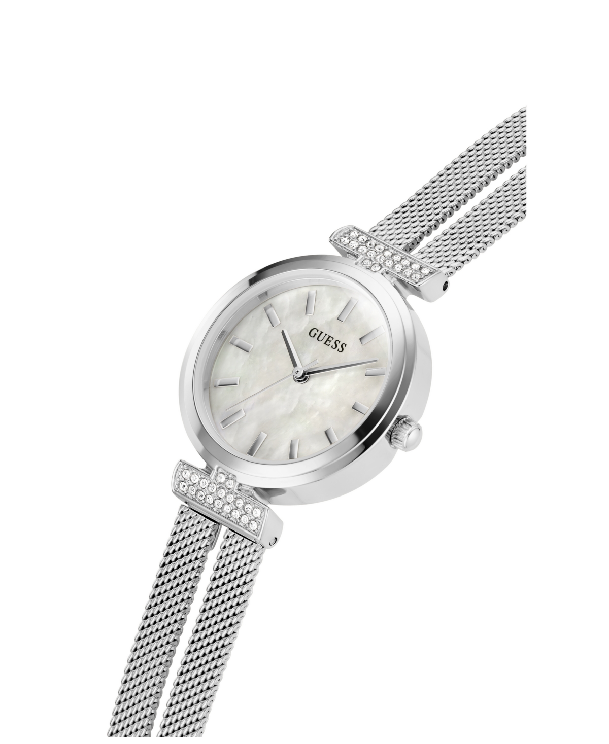 Guess Women's Analog Silver Tone Stainless Steel And Mesh Watch, 28mm In Silver Tone