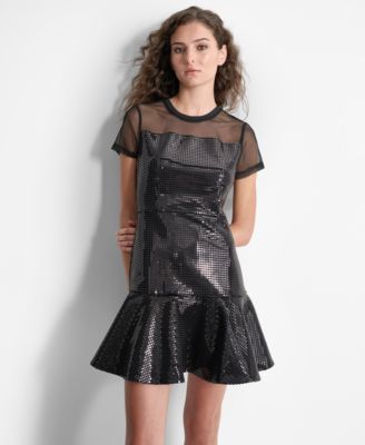 DKNY - Women's Sequin Ruffled-Hem Mini Dress