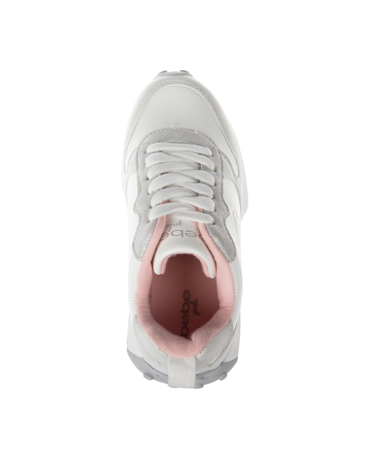 Bebe Little And Big Girls Emboss Scripts Jogger Sneaker In White,grey