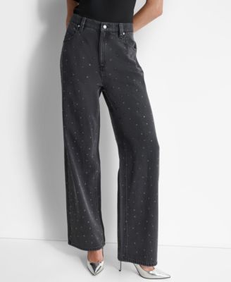 DKNY Women's Mid-Rise Embellished Straight-Leg Jeans - Macy's