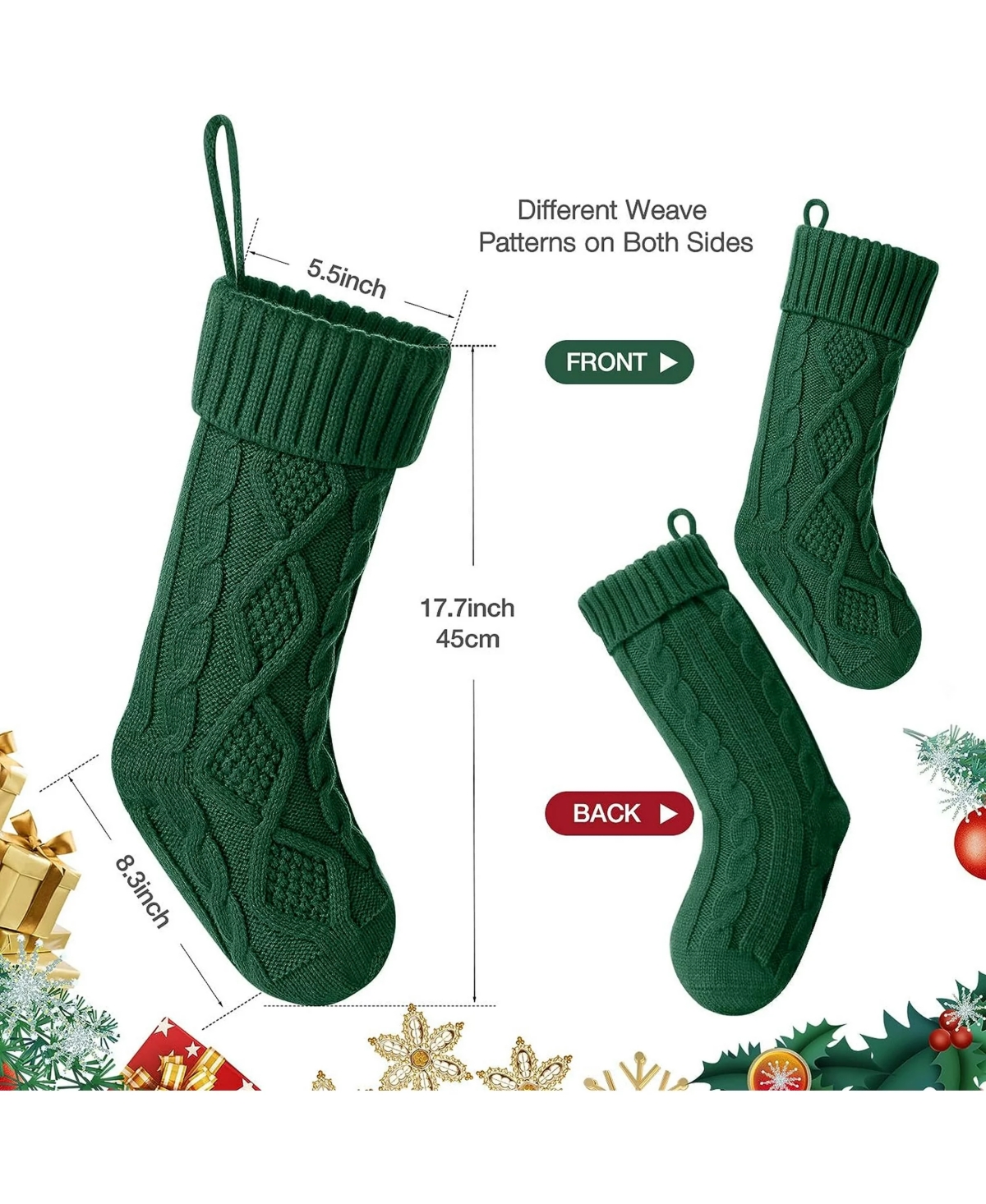 Cowin Knit Christmas Stockings inches 6 Pack - green, and ivory white