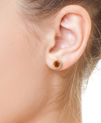 EFFY&reg; Amethyst (1-5/8 ct. t.w.) & Diamond (1/5 ct. t.w.) Halo Stud Earrings in 14k Rose Gold (Also in Blue Topaz & Citrine)