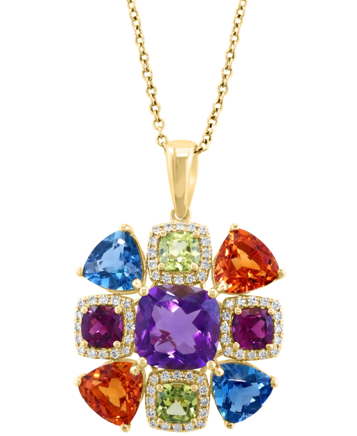 EFFY COLLECTION EFFY MULTI-GEMSTONE (7-1/10 CT. T.W.) & DIAMOND (1/4 CT. T.W.) CLUSTER HALO 18" PENDANT NECKLACE IN  