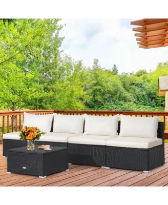 5PCS Patio Outdoor Rattan Sofa Conversation Set w/ Seat & Back Cushions Off White