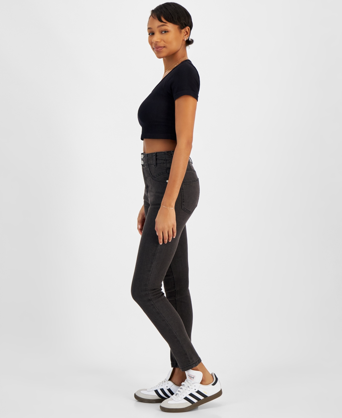 Dollhouse Juniors' Double-Button Curvy-Fit Skinny Jeans