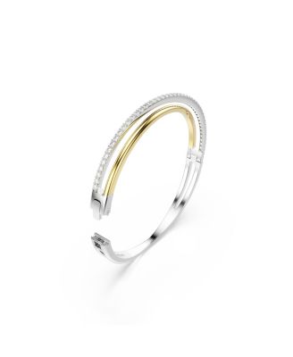Round Cut White Mixed Metal Finish Hyperbola Bangle