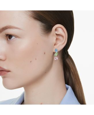 Mixed Cuts Multicolored Rhodium Plated Gema Drop Earrings