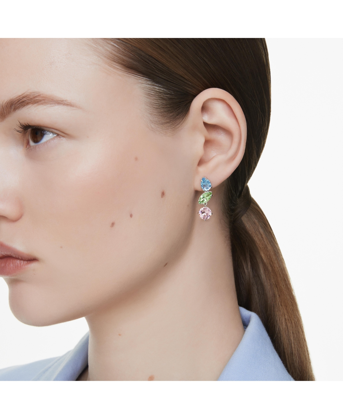 Swarovski Mixed Cuts Multicolored Rhodium Plated Gema Drop Earrings In Multicolored