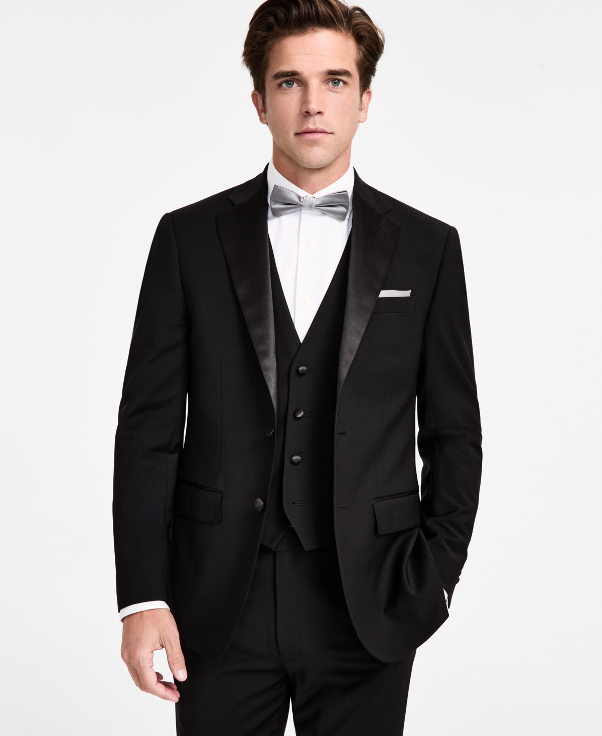 Men's Slim-Fit Wool-Blend Tuxedo Jacket - Black