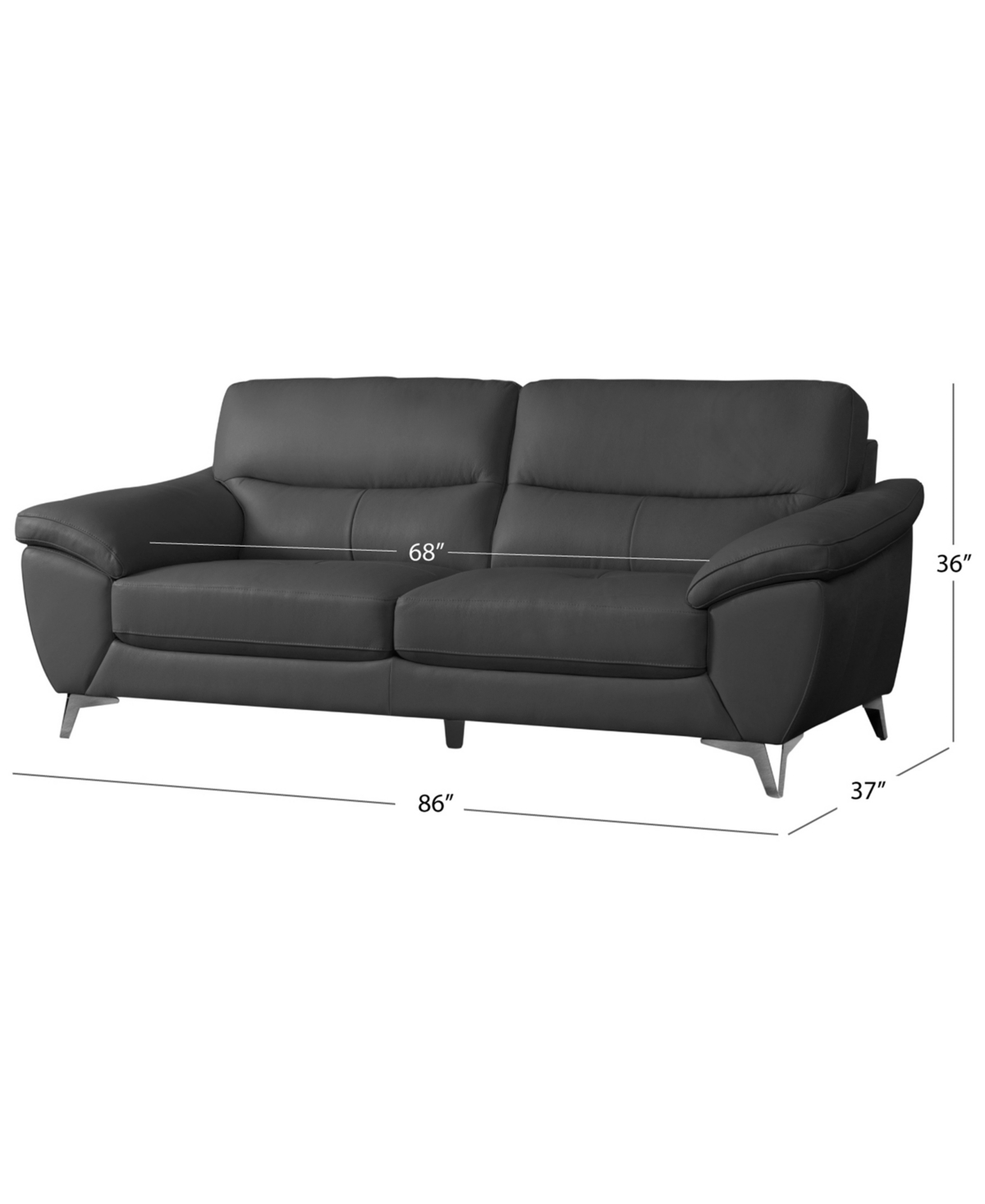 Abbyson Living 86" Top Grain Leather Sofa In Dark Gray