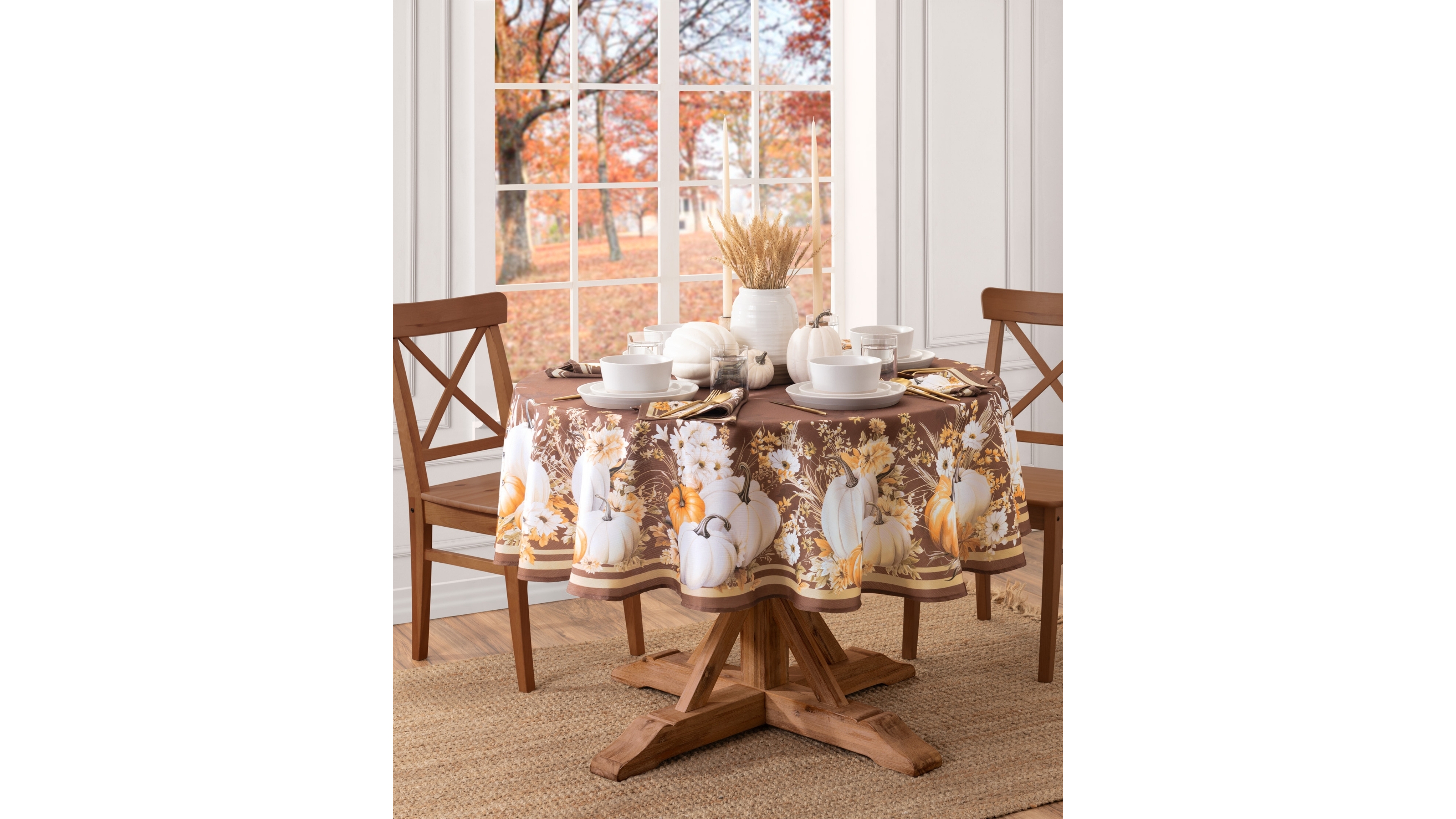 Elrene Wheatland Harvest Fall Oval Tablecloth, 60" x 84" Oval